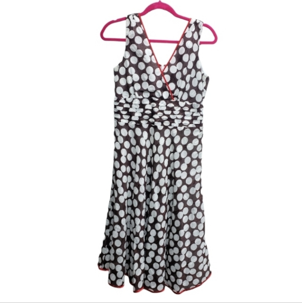 Amanda Lane size 6 brown dress with white polkadots and red trim